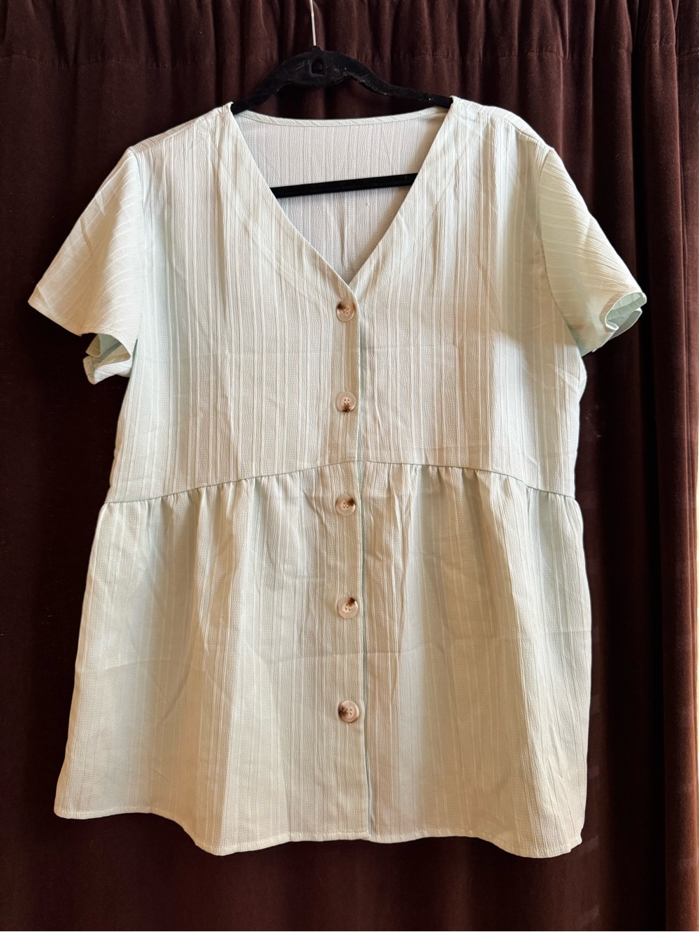 New without tags - Button-Front V-Neck Short Sleeve Top - Light Mint